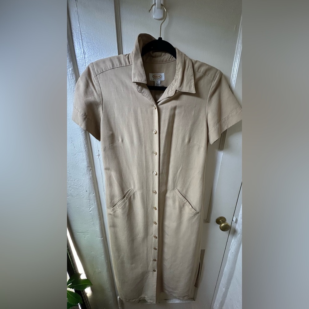Talbots Beige Button-Down Shirt Dress